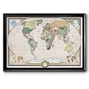 Renditions Gallery Colorful World Map Canvas Wall Art with Black Frame Wall Hanging Travel Map with Push Pins for Home, Office, Classroom