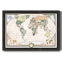 Renditions Gallery Colorful World Map Canvas Wall Art with Charcoal Black Frame Wall Hanging Travel Map with Push Pins for Home, Office, Classroom