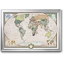 Renditions Gallery Colorful World Map Canvas Wall Art with Silver Frame Wall Hanging Travel Map with Push Pins for Living Room, Bedroom, Office Room