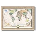 Renditions Gallery Colorful World Map Canvas Wall Art with Champagne Gold Frame Wall Hanging Travel Map with Push Pins for Home, Office, Classroom