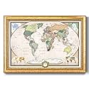 Renditions Gallery Colorful World Map Canvas Wall Art with Vintage Gold Frame Wall Hanging Travel Map with Push Pins for Home, Office, Classroom