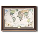 Renditions Gallery Colorful World Map Canvas Wall Art with Gold and Walnut Frame Wall Hanging Travel Map with Push Pins for Home, Office, Classroom