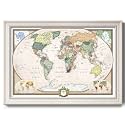 Renditions Gallery Colorful World Map Canvas Wall Art with Modern White Frame Wall Hanging Travel Map with Push Pins for Home, Office, Classroom