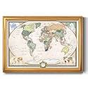 Renditions Gallery Colorful World Map Canvas Wall Art with Vintage Gold Frame Wall Hanging Travel Map with Push Pins for Home, Office, Classroom