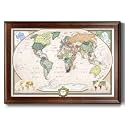 Renditions Gallery Colorful World Map Canvas Wall Art with Walnut Frame Wall Hanging Travel Map with Push Pins for Home, Office, Classroom