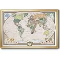 Renditions Gallery Colorful World Map Canvas Wall Art with Gold Frame Wall Hanging Travel Map with Push Pins for Home, Office, Classroom