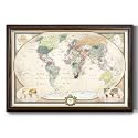 Renditions Gallery Colorful World Map Canvas Wall Art with Walnut and Gold Frame Wall Hanging Travel Map with Push Pins for Home, Office, Classroom
