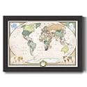Renditions Gallery Colorful World Map Canvas Wall Art with Black Frame Wall Hanging Travel Map with Push Pins for Home, Office, Classroom