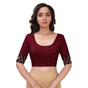 RENE Half Sleeve Pure Cotton Maroon Women