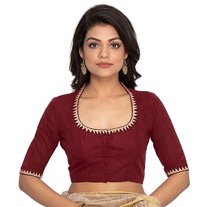 RENE Womens Cotton Embroidered Half Sleeve Blouse