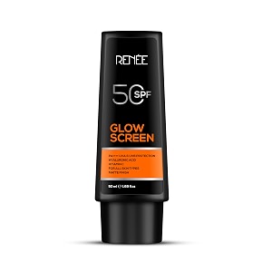 renee glowscreen spf 50 sunscreen cream-50ml pa uva amp uvb protection hyaluronic acid amp vitamin cnon-greasy matte formula no white castfor all normal oily dry sensitive skin types