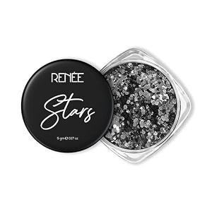 renee stars face amp body glitter - silver 5 gm- safe skin friendly cruelty free light-reflecting sparkle long lasting lightweight makeup look for parties music festival easy to apply amp remove