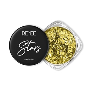renee stars face amp body glitter - gold 5 gm- safe skin friendly cruelty free light-reflecting sparkle long lasting lightweight makeup look for parties music festival easy to apply amp remove