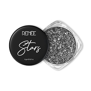 renee stars face amp body glitter - metallic silver 5 gm- safe skin friendly cruelty free light-reflecting sparkle long lasting lightweight makeup look for parties music festival easy to apply