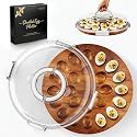 Renmxj Deviled Egg Containers with Lid, 2026 New Wooden Deviled Egg Platter Carrier Holder Trays with 24 Slots for Party and Home Kitchen, White Lid