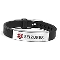 RENYILIN Nine-color eco-friendly silicone bracelet Stainless steel Medical ID Bracelet Adjustable medical alert ID Emergency first aid jewelry (SEIZURES, Black), Uniform size