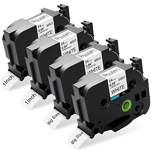 replace for brother p-touch label tape 1 inch tze tz tape 24mm 094 inch laminated tze-251 black on white compatible with brother pt-d610bt pt-p710bt pt-d600 pt-p750w label maker 4 pack