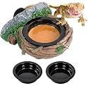 REPTI ZOO Magnetic Reptile Feeding Ledge, Gecko Feeder Ledge with 2PCS Cups, Hollow Vine Food Dish, Reptile Water Bowl for Bearded Dragon Lizard Snake, Terrarium Tank Accessories