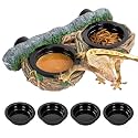 REPTI ZOO Magnetic Reptile Feeding Ledge, Gecko Feeder Ledge with 4PCS Cups, Hollow Vine Food Dish, Reptile Water Bowl for Bearded Dragon Lizard Snake Turtle, Terrarium Tank Accessories