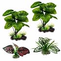 Moonorange Reptile Artificial Plants, Terrarium Plants Decorations Supplies, Aquarium Fish Tank Plant, Amphibian Habitat Hideout Tank Accessories(M Set-4pcs/D)