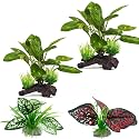Moonorange Reptile Artificial Plants, Terrarium Plants Decorations Supplies, Aquarium Fish Tank Plant, Amphibian Habitat Hideout Tank Accessories(M Set-4pcs/E)