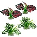Moonorange Reptile Artificial Plants, Terrarium Plants Decorations Supplies, Aquarium Fish Tank Plant, Amphibian Habitat Hideout Tank Accessories(S Set-4pcs/A)