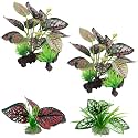 Moonorange Reptile Artificial Plants, Terrarium Plants Decorations Supplies, Aquarium Fish Tank Plant, Amphibian Habitat Hideout Tank Accessories(M Set-4pcs/A)