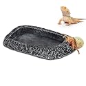 Reptile Water Dish for Bearded Dragon Tank Accessories, Hygger zoo Hermit Crab Food Bowl Reptile Food Dish Corner Rock Terrarium Feeding Bowl Tortoise Water Dish for Leopard Gecko Turtle Snake, Black