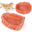 Reptile Water Dish Food Bowl for Bearded Dragon Tank Accessories, Hyggerzoo Reptile Rock Feeder for Tank 2 Pack Corner Resin Terrarium Bowl for Leopard Gecko Hermit Crab Tortoise Snake, Orange