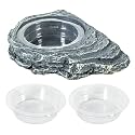 REPTIZOO Reptile Magnetic Feeder Ledge, Single Bowl Reptile Food Dish with 3PCS Feeding Cups Food Water Feeder for Crested Gecko Lizard Chameleon Pets