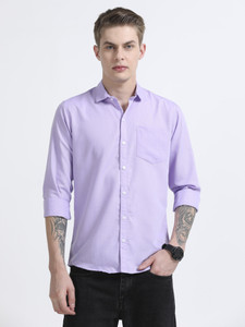 RESERIO Men Solid Casual Purple Shirt