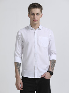 RESERIO Men Solid Casual White Shirt