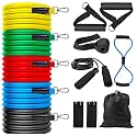 Resistance Bands Set (13pcs), Exercise Resistance Bands for Workout with Pull Up Handle, Door Anchor, Foot Ankle Straps, Exercise Guide Book & Waterproof Carry Bag, for Home & Gym Training