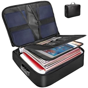 restivo fireproof waterproof document bag with lock - portable waterproof document organizer for important file - fire proof travel storage case with zipper for laptoppassportcertificates black