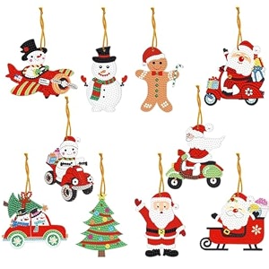 retailio diy diamond painting christmas tree ornaments - set of 10  festive hanging pendant kit with tools  christmas gift box charms amp decorations  diy home decor craft snowman santa