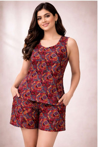 Retailmart Women Top Shorts Set Red