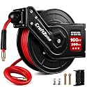 Retractable Air Hose Reel 100 FT | 300 PSI Air Compressor Hose Reel|3/8 Hybrid Polymer Hose | Heavy-Duty Steel Wall Mount Swivel Bracket|Auto Rewind | All-Weather Retractable Air Hose - Red
