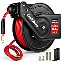 Retractable Air Hose Reel 50 FT | 300 PSI Air Compressor Hose Reel | 3/8 Hybrid Polymer Hose | Heavy-Duty Steel Wall Mount Swivel Bracket|Auto Rewind | All-Weather Retractable Air Hose - Red