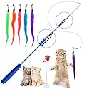 Retractable Cat Toys Wand with 5 Piece Teaser Refills, Interactive Cat Feather Toy for Cat Kitten Having Fun Exerciser Playing