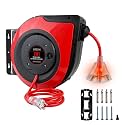 Retractable Extension Cord Reel 75 Feet - 14 AWG/3C SJTOW Heavy Duty Power Cord with 3 Lighted Outlets &amp; 10A Circuit Breaker -Indoor Use for Garage, Workshop, Garden, Home (Red)