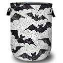 Retro Black White Bat Laundry Basket, Halloween Laundry Hamper Collapsible Oxford Cloth with Handle Clothes Storage Bin for Bathroom Laundry Room Bedroom 15.7 X 20 Inch