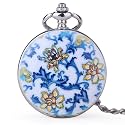 Fashion Skeleton Mechanical Pocket Watch, Antique Roman Numeral Dial Mechanical Pocket Watches for Men with Box