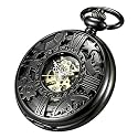 Fashion Skeleton Mechanical Pocket Watch, Antique Roman Numeral Dial Mechanical Pocket Watches for Men with Box
