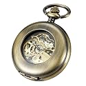 Fashion Skeleton Mechanical Pocket Watch, Antique Roman Numeral Dial Mechanical Pocket Watches for Men with Box
