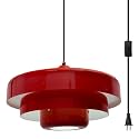 Retro Diner Red Plug-in Pendant Light, Mid Century Modern Hanging Lamp with Long Cord &amp; Switch, No Hardwiring Needed for Kitchen Island, Breakfast Nook, Bedroom