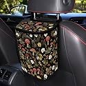 Retro Mushroom Daisy Flower Pattern Car Trash Can with Lid and Zipper Portable Foldable Trash Bin for Car Interior Accessories Multipurpose Garbage Can Bags Storage Organizer