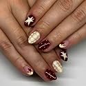 Retro Red Press on Nails Short Almond Fake Nails Polka Dot False Nail 24Pcs