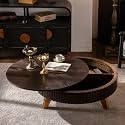 Retro Round Coffee Table with Storage and Solid Wood Legs, Timeless Design for Living Room &amp; Office (Brown, 39.37")