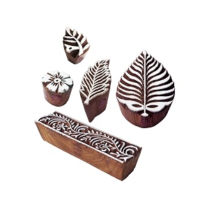 retro shapes leaf and border wood block print stamps set of 5