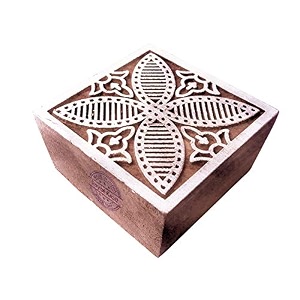 retro square floral design wooden printing stamp - diy henna fabric textile paper clay pottery block printing stamp